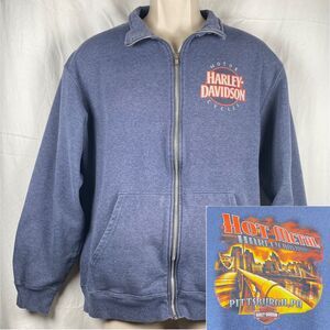 Hot Metal Harley Davidson Zip Up Sweat Shirt Jacket Large Pittsburgh Pa